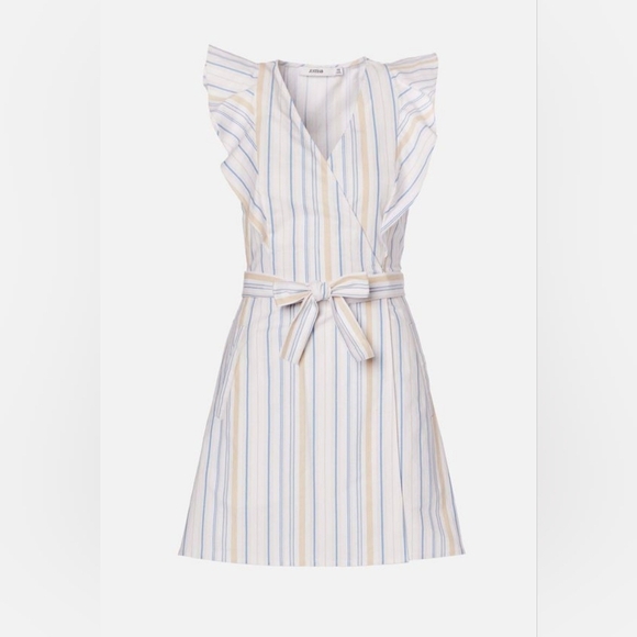 JustFab Dresses & Skirts - JustFab Women's Striped Ruffle Wrap Mini Dress Size Large NEW Linen Cotton